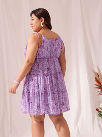 CURVY STREET Plus Size Floral Printed Sleeveless A-Line Dress
