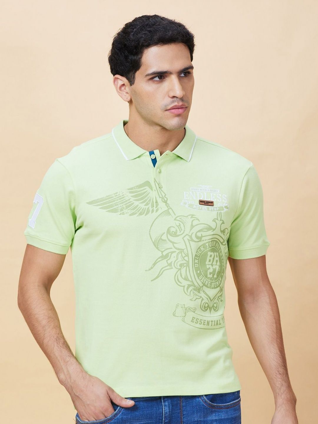 Being Human Men Typography Printed Polo Collar Pure Cotton Pockets T-shirt
