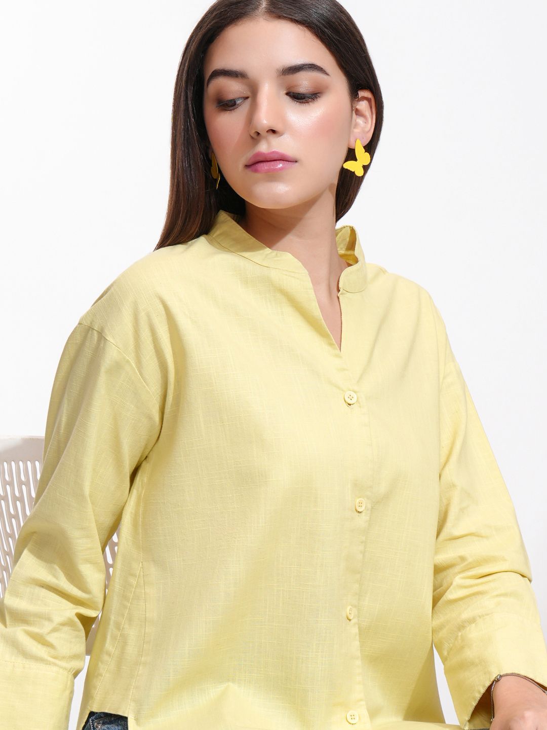 Tokyo Talkies Women Button Down Drop Shoulder Cotton Shirt