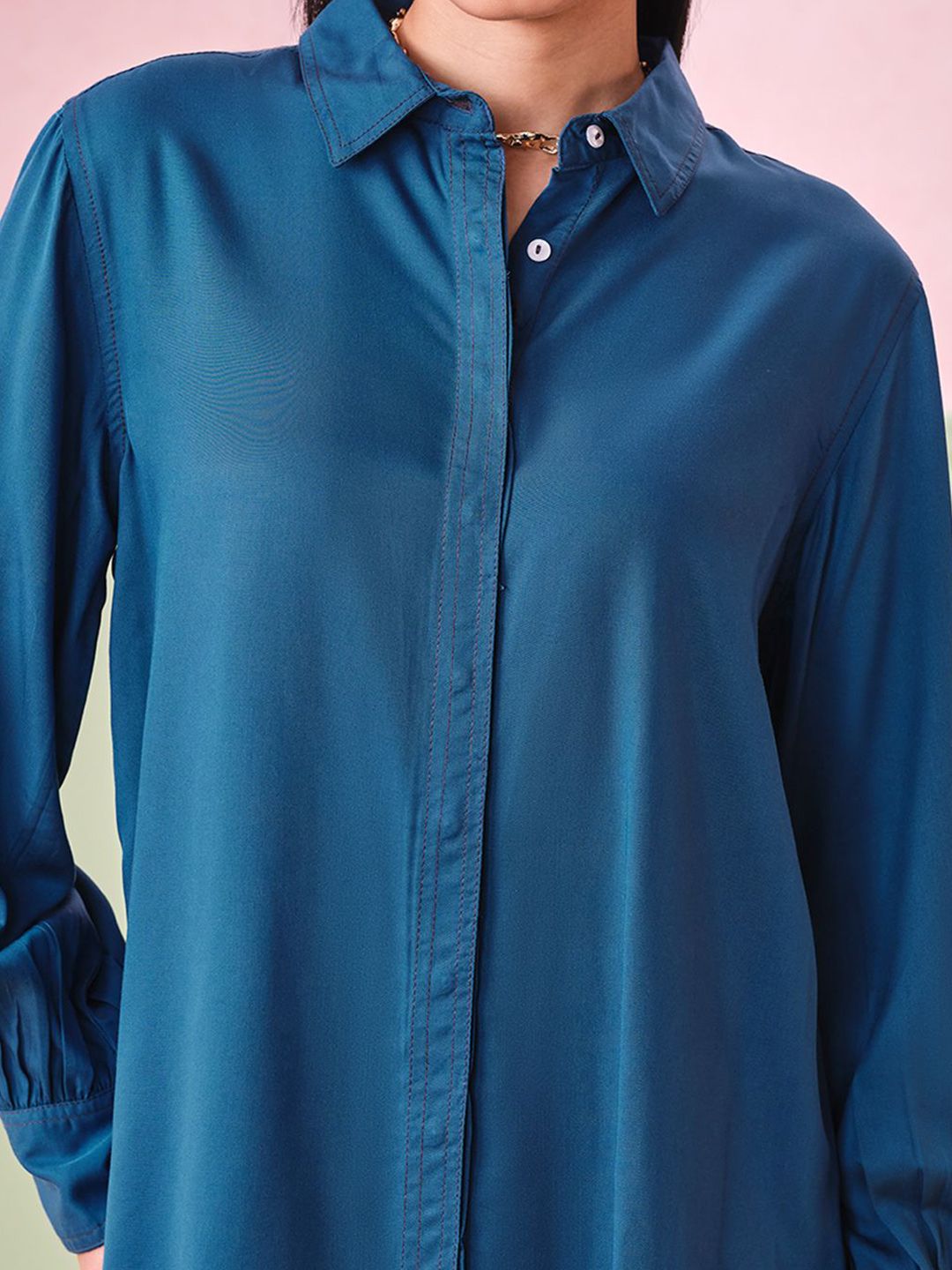AND Women Solid Shirt Collar Top
