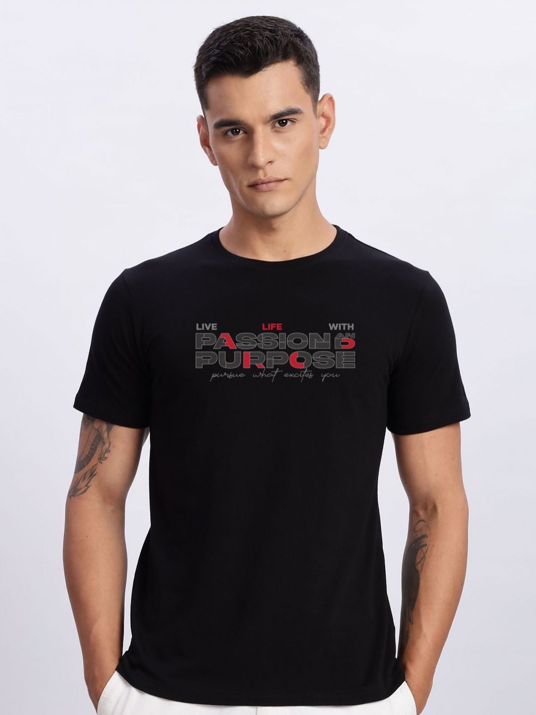 ADRO Men Typography Printed Round Neck Cotton T-shirt