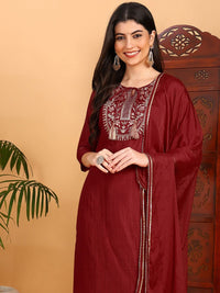 KALINI Ethnic Motifs Yoke Design Mirror Work Straight Kurta & Trousers With Dupatta