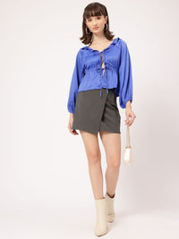 DressBerry Whimsy & Wow Ruffles Detail Tie-Up Front Cinched-Waist Top