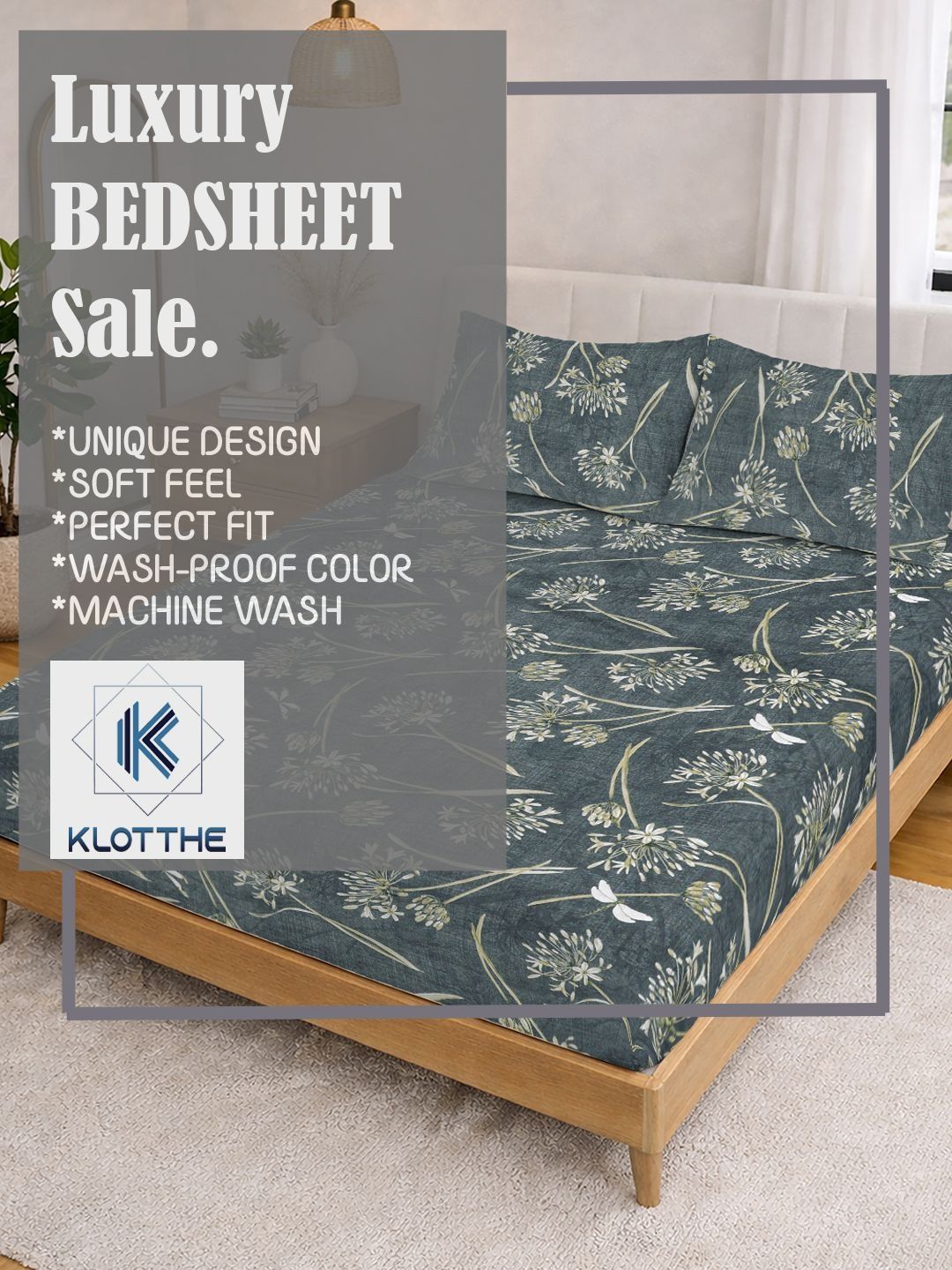 KLOTTHE Green Floral  Printed 300 TC Double Bedsheet with 2 Pillow Covers