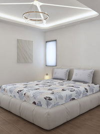 Monte Carlo Stanley White & Grey Printed 144 TC King Bedsheet Set 1.85 m x 1.95 m