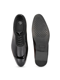 House Of Pataudi Men Black Faux Leather Formal Lace Up Derby