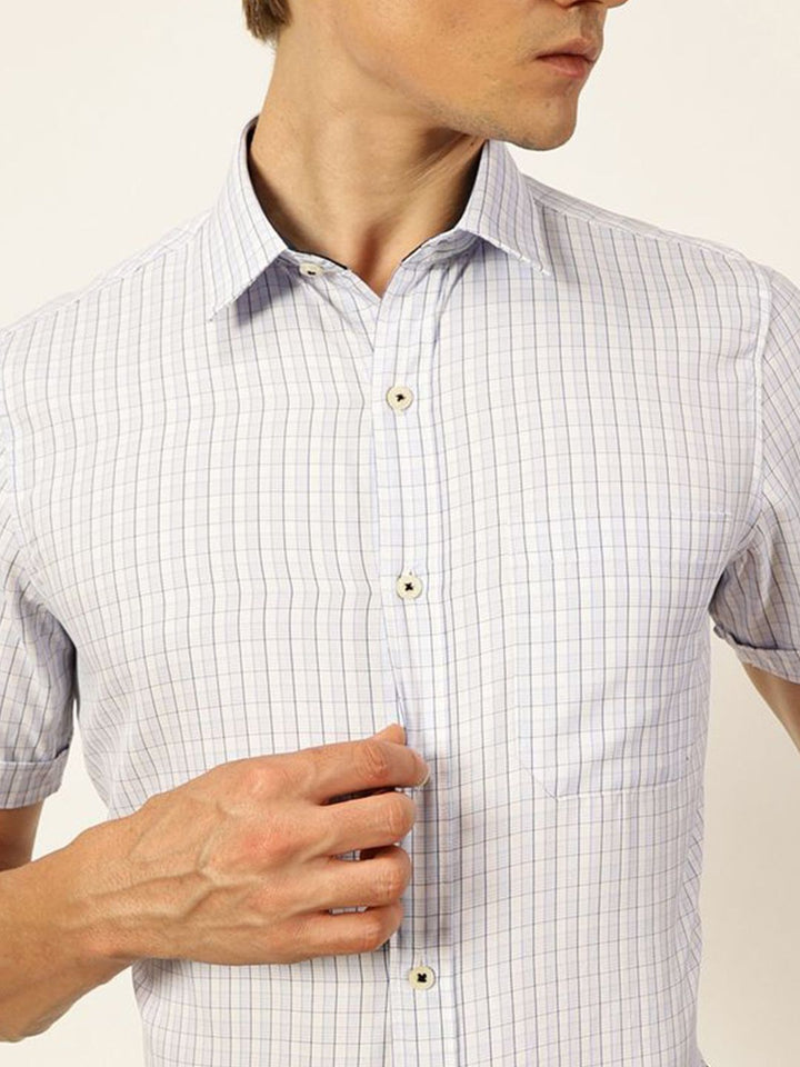 Thomas Scott Men Smart Spread Collar Gingham Checked Cotton Formal Shirt