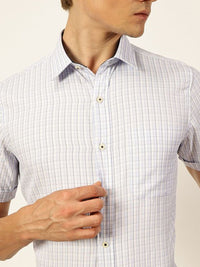 Thomas Scott Men Smart Spread Collar Gingham Checked Cotton Formal Shirt