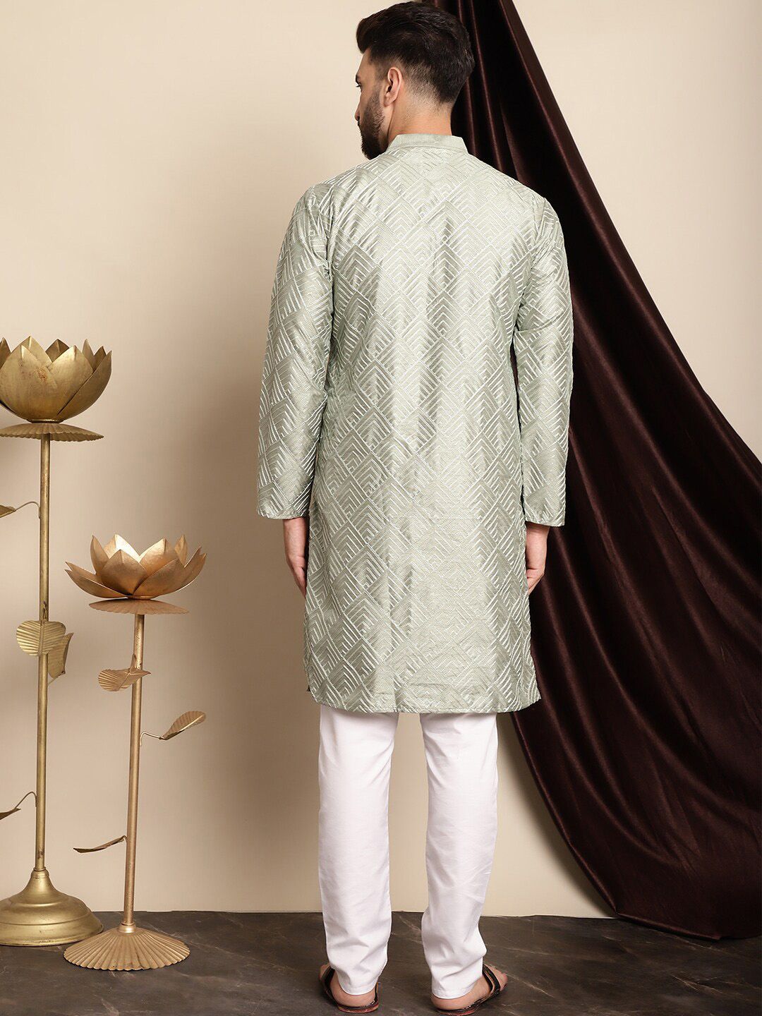 Anouk Embroidered Band Collar Regular Kurta with Churidar