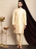 Kurta Sutera Dupion Biasa Anouk Beige Band Collar dengan Churidar