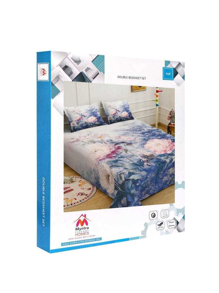 Myntra Elegant Homes Blue Floral 300 TC King Double 7D Cadar dengan 2 Sarung Bantal