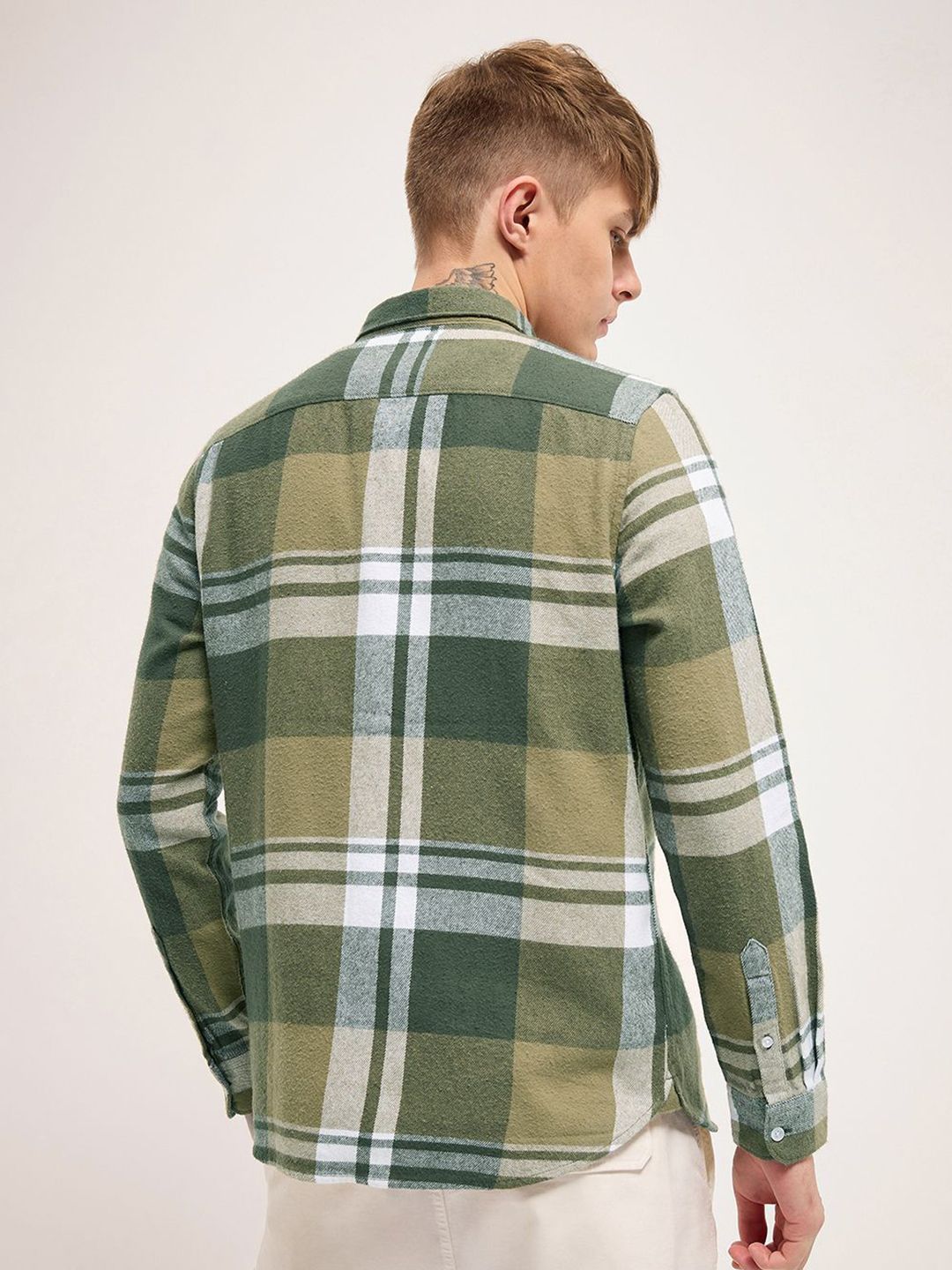 THE BEAR HOUSE Men Button-Down Collar Checked Cotton Slim Fit Casual Shirt