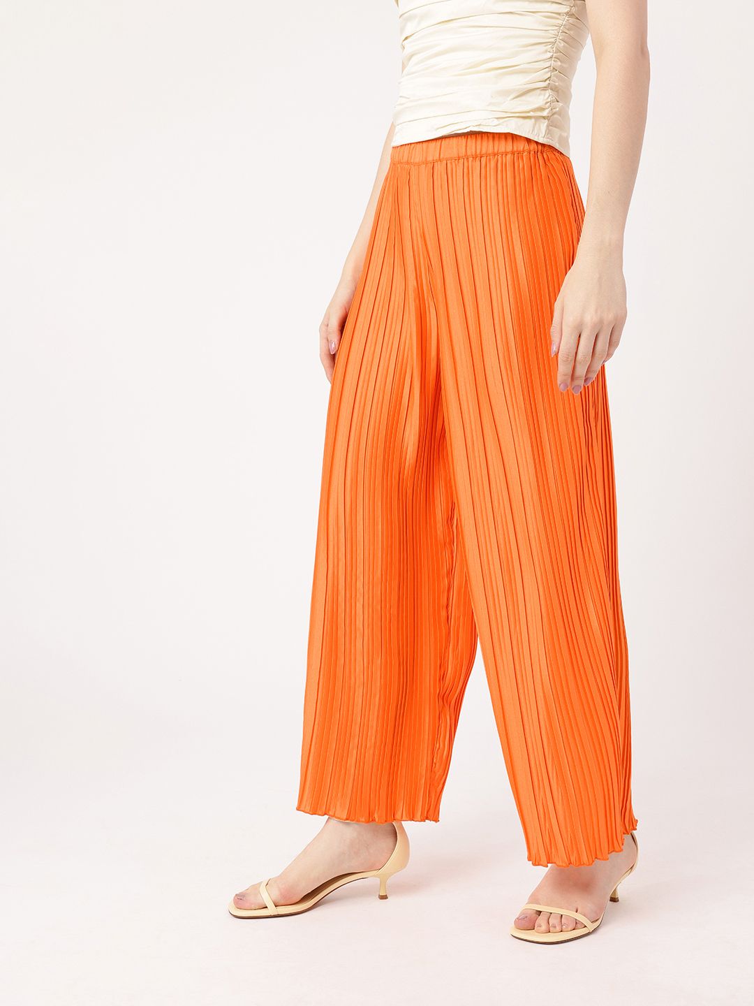DressBerry Women Urban Glam Accordion Pleats Wide Leg Trousers