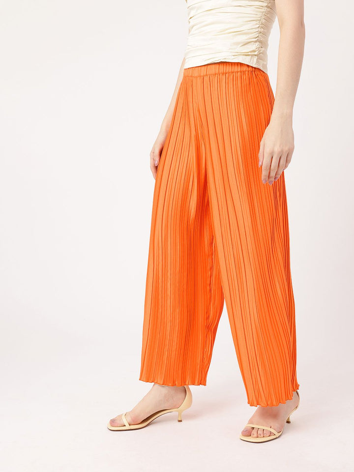 DressBerry Women Urban Glam Accordion Pleats Wide Leg Trousers