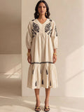 House of Chikankari Floral Embroidered A-Line Midi Dress
