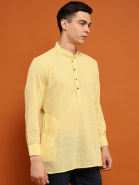 House of Chikankari Men Yellow Cotton Chikankari Embroidered Kurta