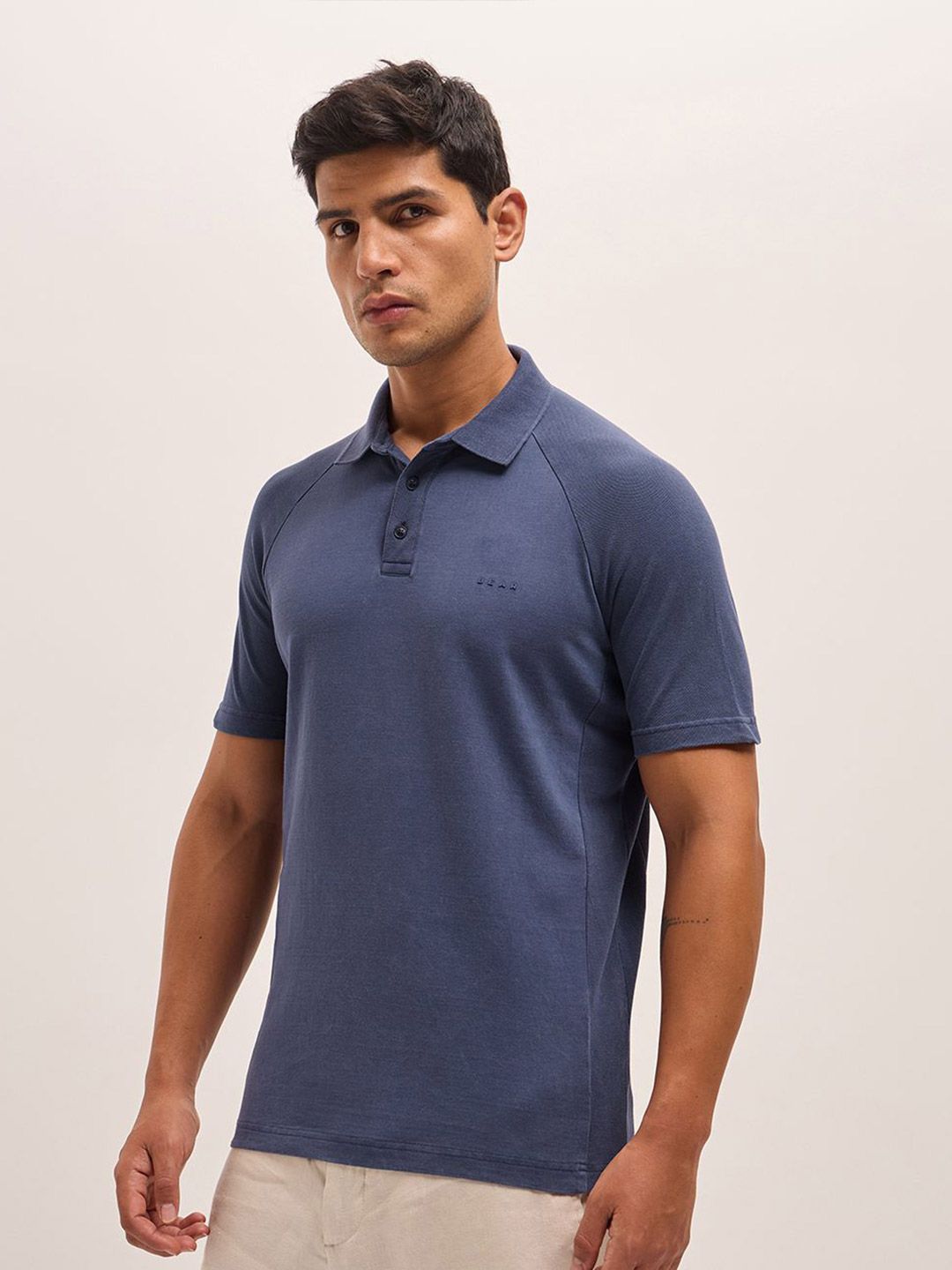 THE BEAR HOUSE Men Solid Polo Collar Pure Cotton T-shirt