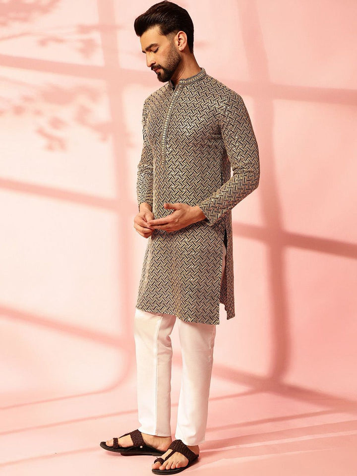 Anouk Men Embroidered Regular Thread Work Pure Cotton Kurta with Pyjamas