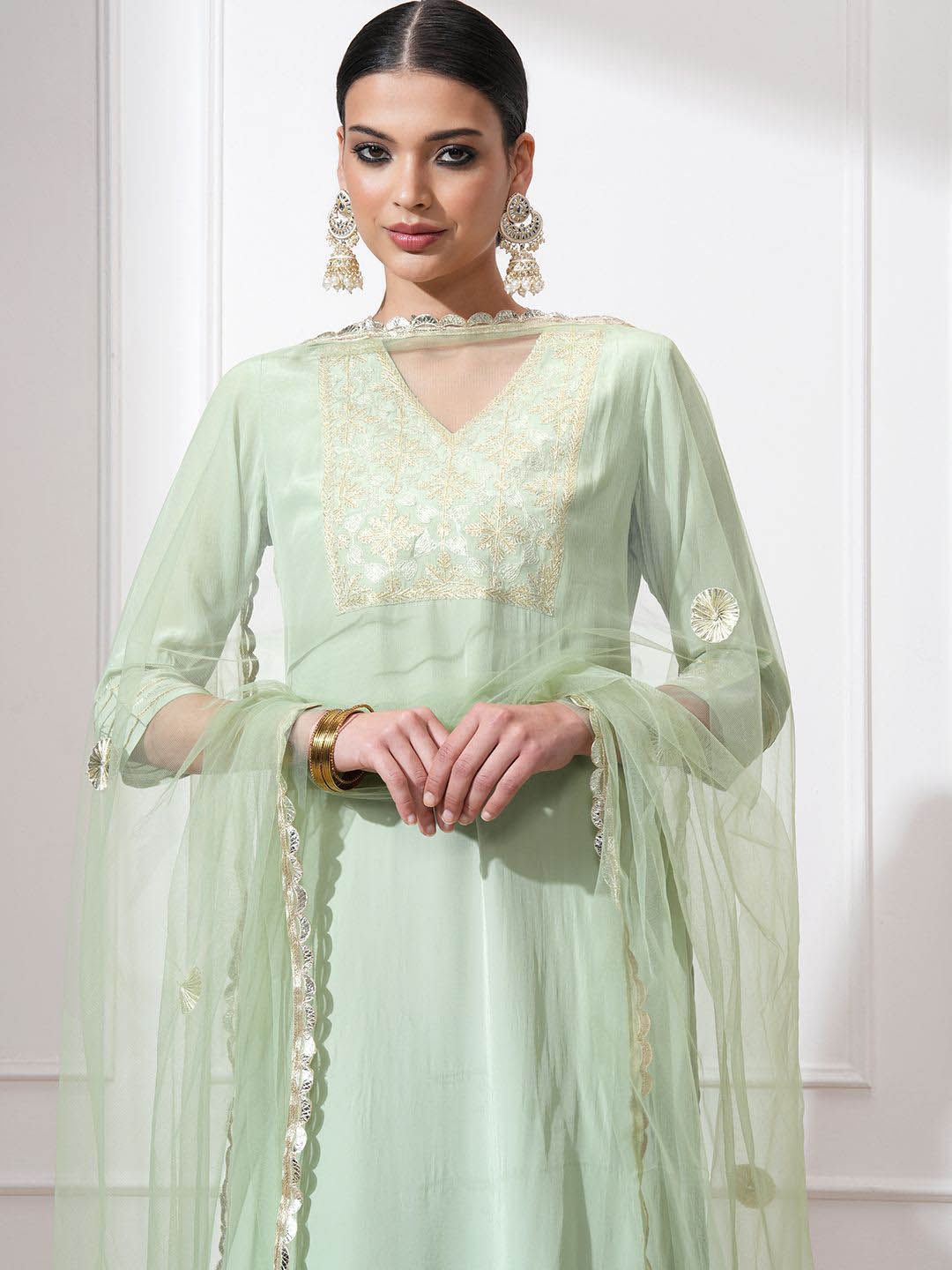 Vishudh Women Ethnic Motifs Embroidered Regular Kurta with Trousers & With Dupatta