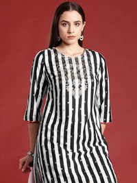 Anouk Striped & Floral Print Gotta Patti Kurta with Palazzos