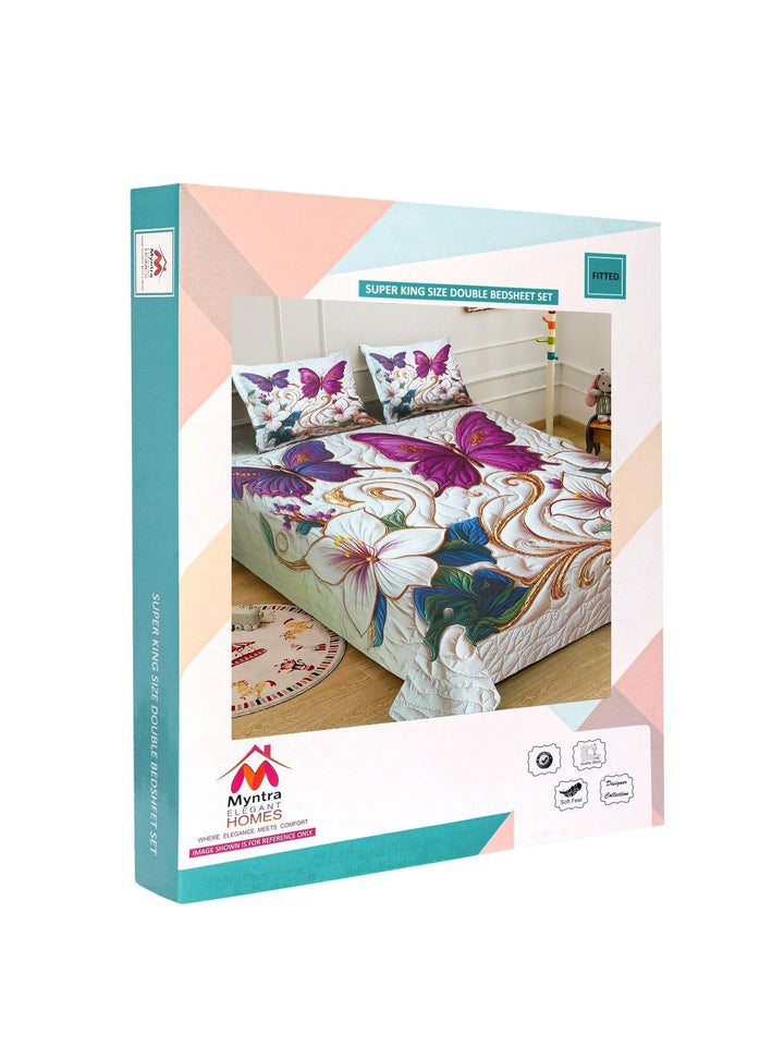 Myntra Elegant Homes Multicoloured Floral 400 TC King Bedsheet with 2 Pillow Covers