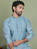 Jompers Ethnic Motifs Embroidered Mirror Work Mandarin Collar Straight Kurta
