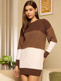 Berrylush Women Colourblocked Longline Pullover Sweater