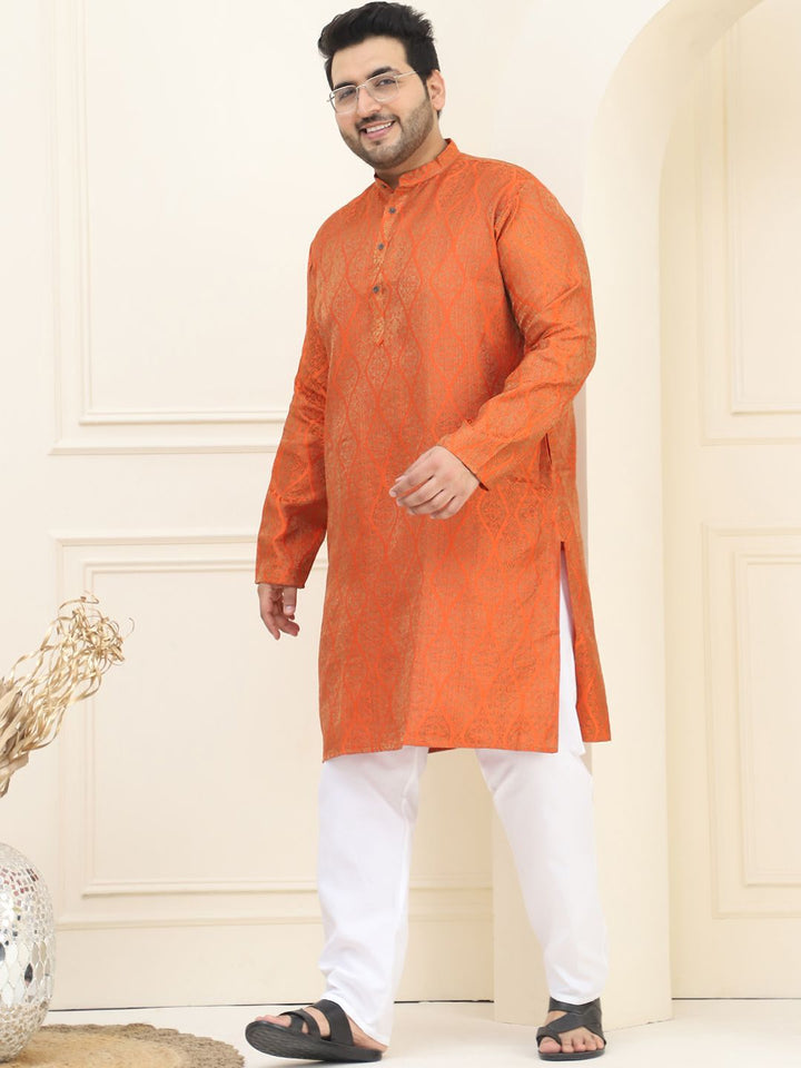 SOJANYA PLUS Geometric Woven Design Mandarin Collar Kurta with Churidar