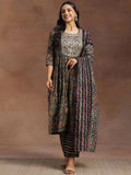 Libas Ethnic Motifs Printed Mirror Work A-Line Kurta with Trousers & Dupatta