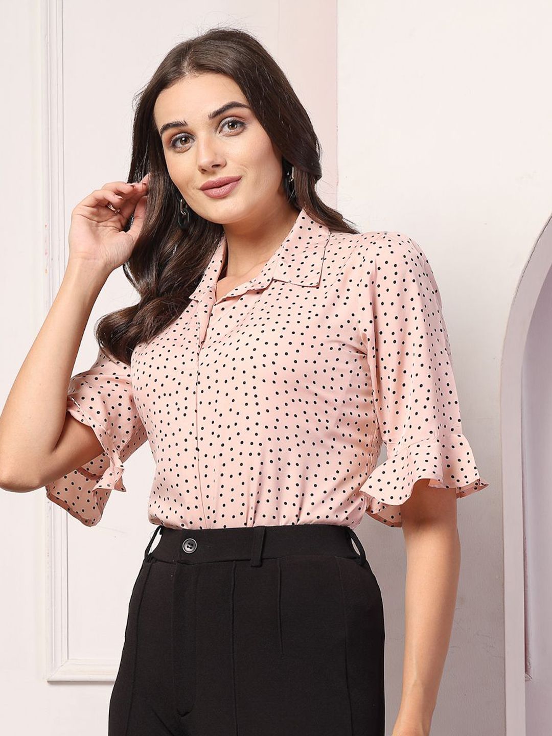 Style Quotient Women Polka Dot Printed Shirt Style Top