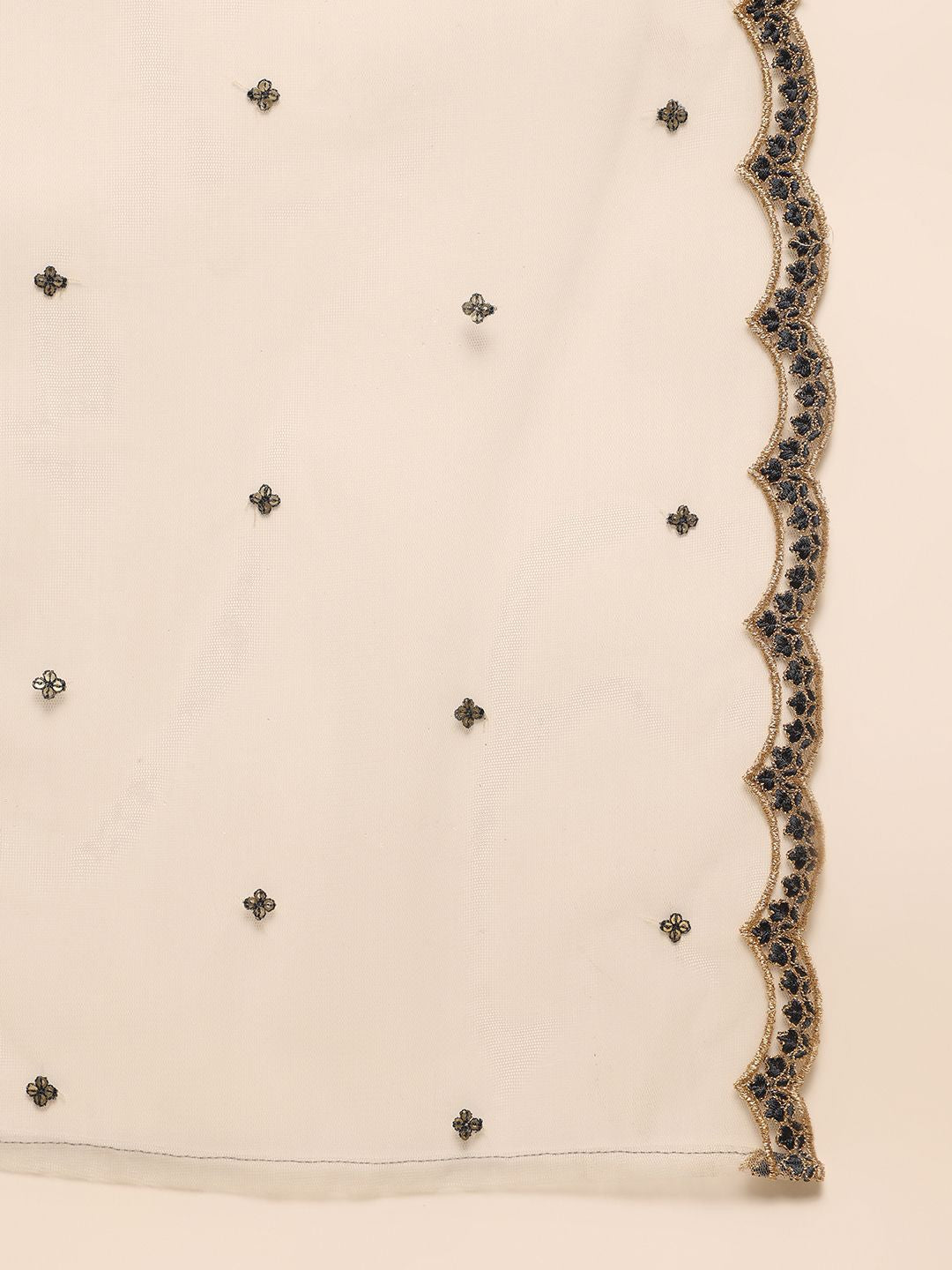Anouk Grey Floral Embroidered Sequinned Straight Kurta With Trousers & Dupatta