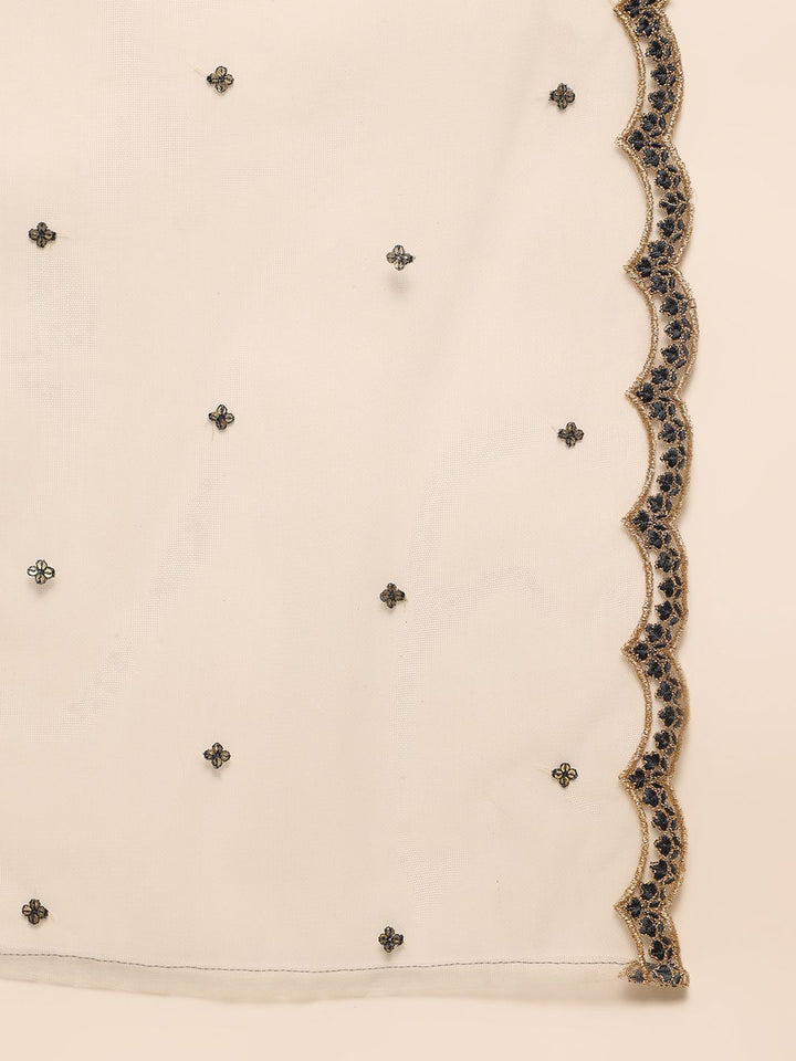 Anouk Grey Floral Embroidered Sequinned Straight Kurta With Trousers & Dupatta
