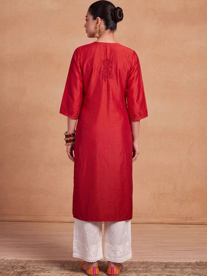 House of Chikankari Women Embroidered Thread Work Chanderi Silk Kurta