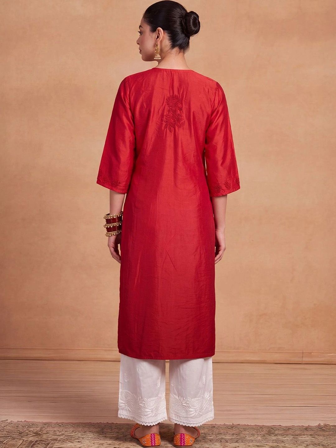 House of Chikankari Women Embroidered Thread Work Chanderi Silk Kurta