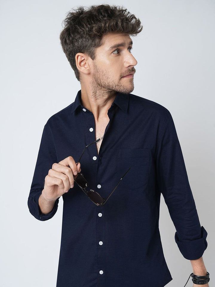 VASTRADO Men Classic Fit Solid Spread Collar Cotton Casual Shirt