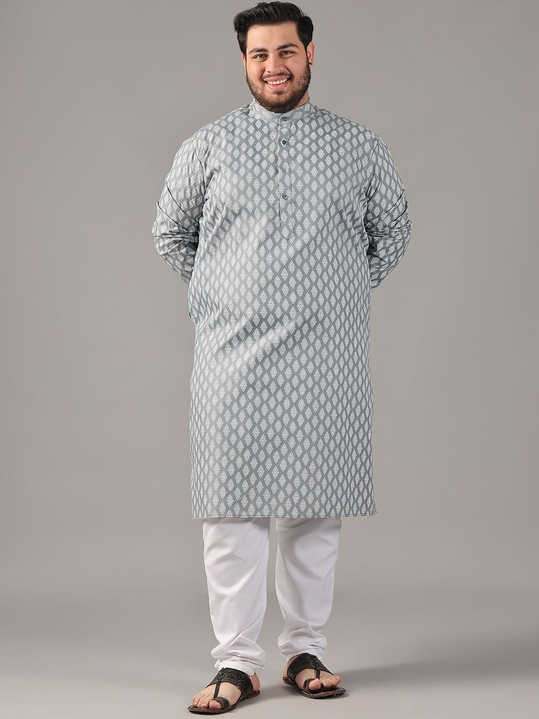 SOJANYA PLUS Saiz Motif Etnik Bercetak Kolar Jalur Kurta Lurus