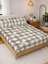 KLOTTHE Beige Floral Printed 300 TC King  Bedsheets