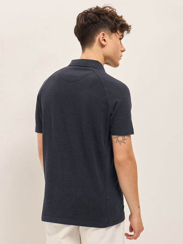 THE BEAR HOUSE Men Solid Polo Collar Cotton T-shirt