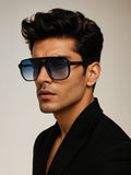 IRUS by IDEE Unisex Blue Lens & Black Square Sunglass with UV Protected Lens-IRS1107C3SG