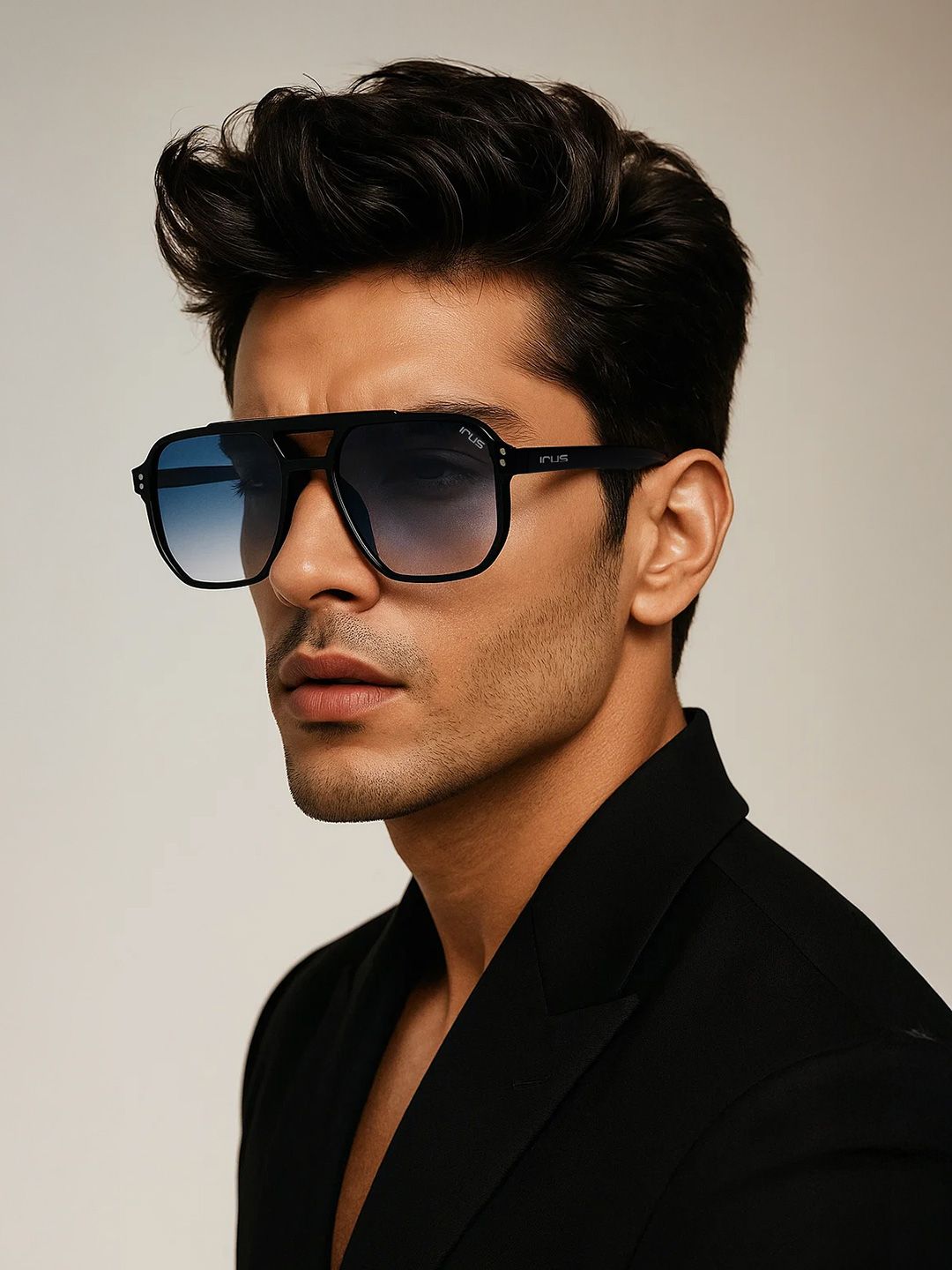 IRUS by IDEE Unisex Blue Lens & Black Square Sunglass with UV Protected Lens-IRS1107C3SG