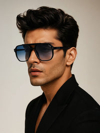 IRUS by IDEE Unisex Blue Lens & Black Square Sunglass with UV Protected Lens-IRS1107C3SG