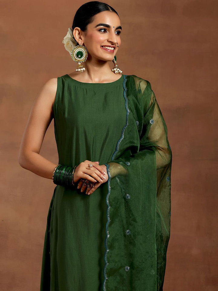Libas Boat Neck Sleeveless Straight Kurta With Palazzo & Dupatta
