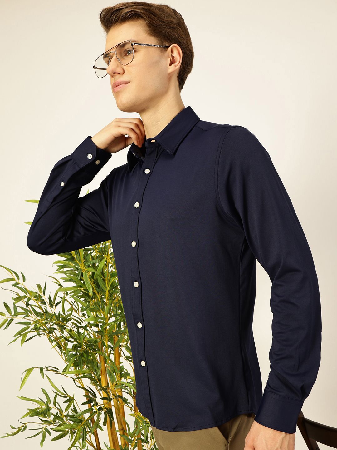 Thomas Scott Men Premium Spread Collar Solid Slim Fit Casual Shirt