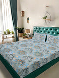 KLOTTHE Grey & Blue Floral Printed Dilengkapi 400 TC King Bedsheet Dengan 2 Sarung Bantal