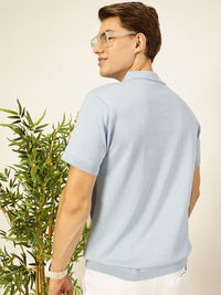 Thomas Scott Men Bio Finish Self Design Polo Collar Pure Cotton T-shirt