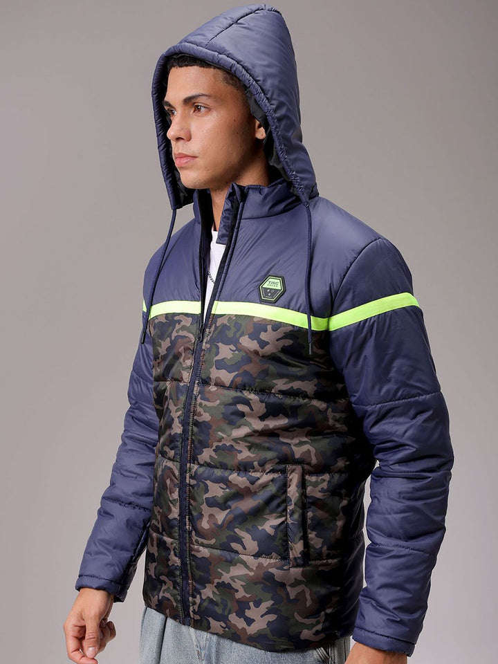 The Indian Garage Co Men Hooded Camouflage Printed Casual Quilted Jacket