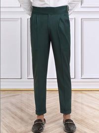 Men's Bottle Green Cotton Rich Solid Slim Fit Formal Gurkha Pants