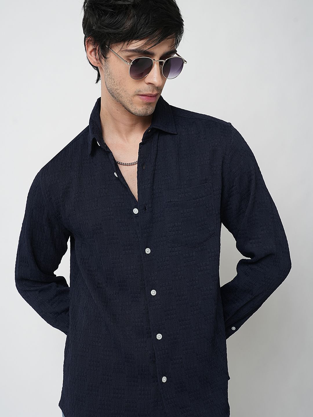 VASTRADO Men Classic Spread Collar Textured Casual Shirt