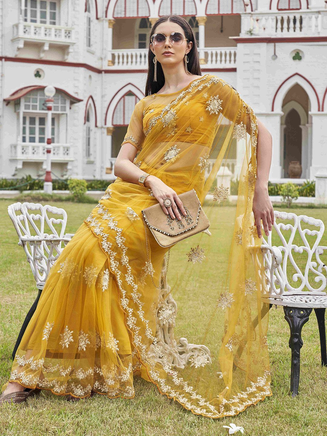 Tikhi Imli Embellished Embroidered Net Saree