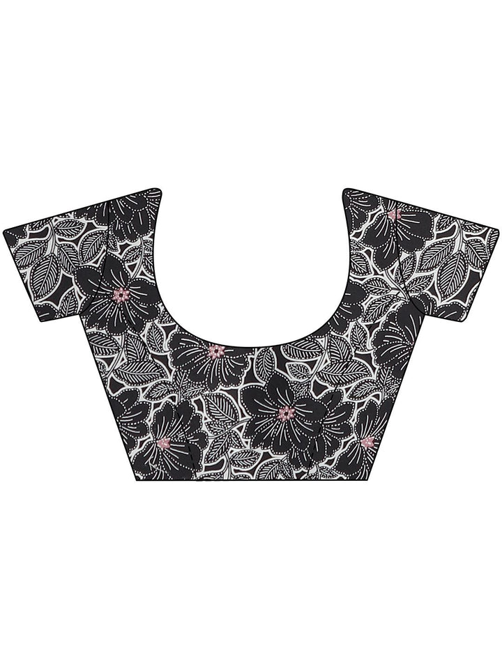 Tikhi Imli Floral Satin Fusion Black And White Saree